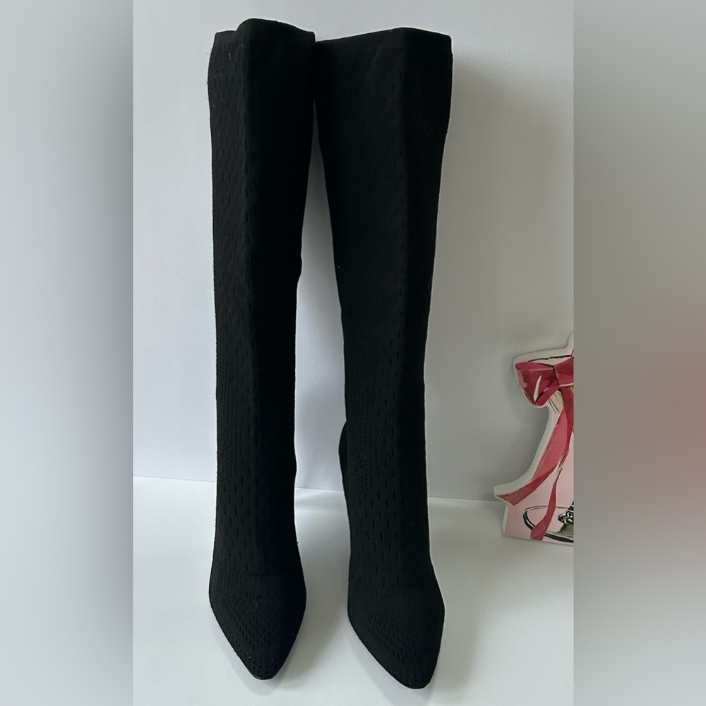 Charles David Black Knit Sweater Boots Pointed Toe Stiletto Heel Size 6.5 - Picture 11 of 11